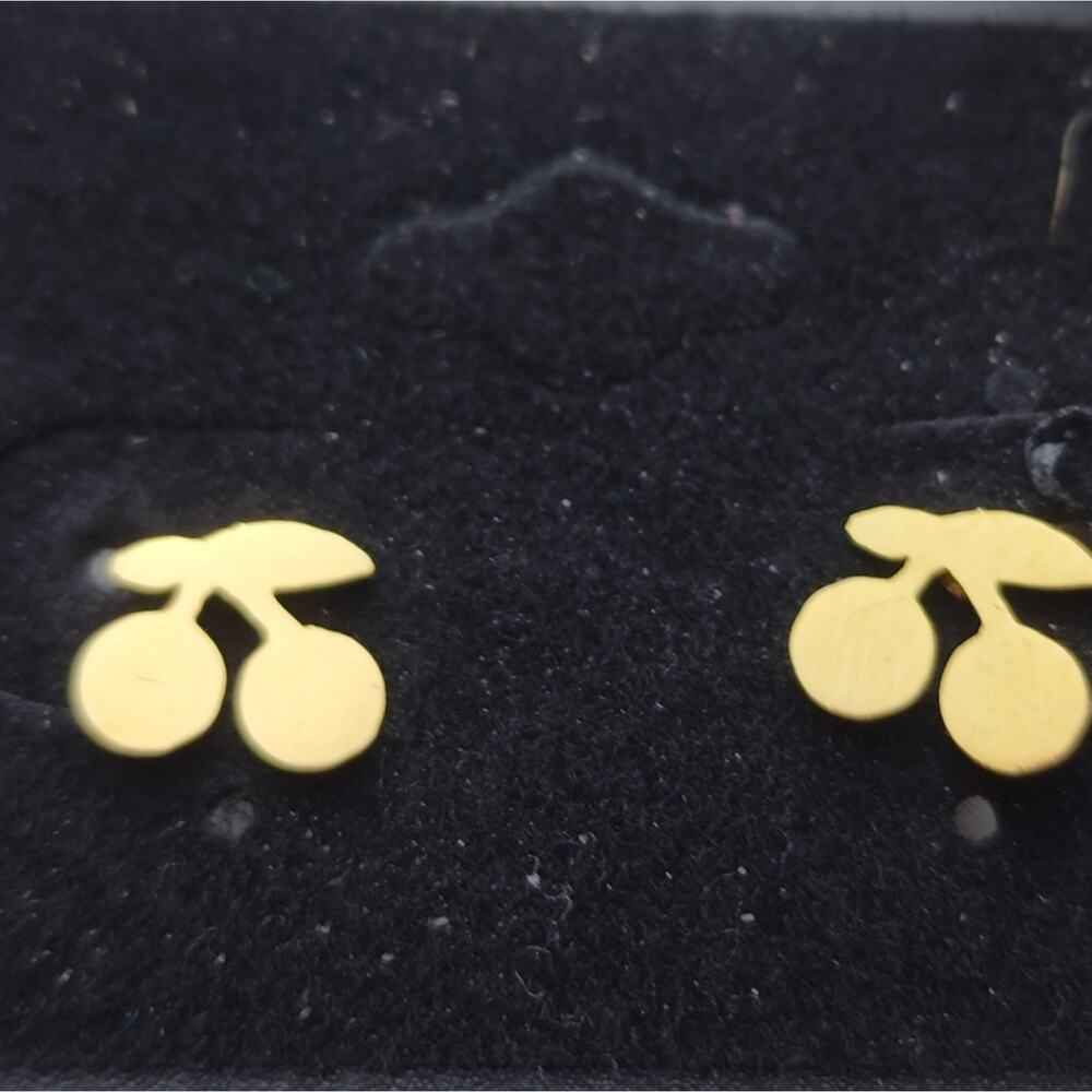 18k Gold Plated Stainless Steel Cherry Earrings - Picture 4 of 6